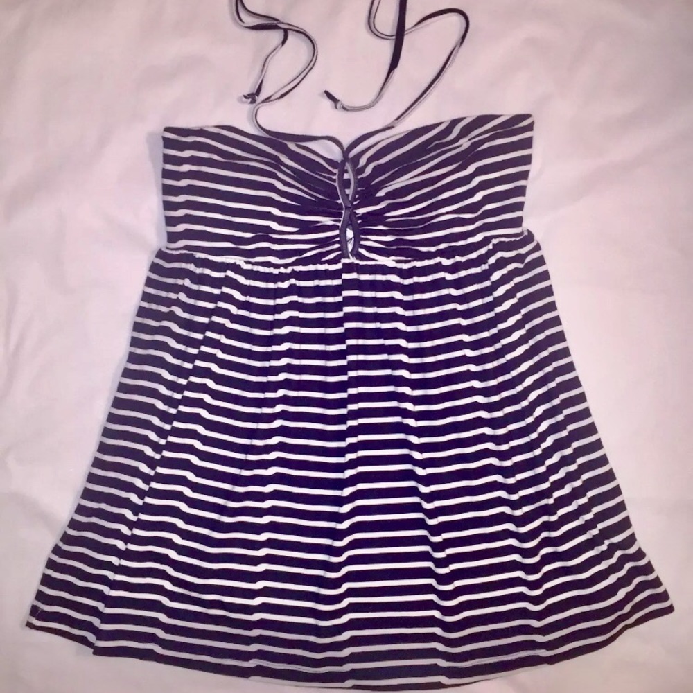 TART Navy/White Striped Modal/Spandex Tie Halter M